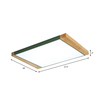 Warm/White Square Flush Mount Light Fixture Nordic Style Iron and Wood Ceiling Lights in White/Yellow/Green for Kitchen