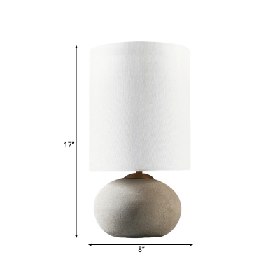 White Cylinder Table Light with Cement Lamp Base 1 Light Loft Style Indoor Lighting for Bedside