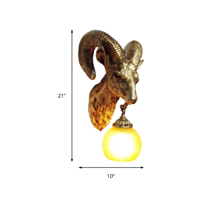 1 Light Goat Wall Mounted Lamp with Crystal/Glass Shade Country Style Wall Lighting in Gold