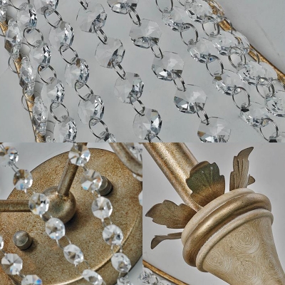 2 Lights Candle Wall Light with Crystal Bead Mid Century Metallic Wall Lamp in Champagne for Living Room