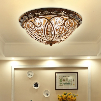 3 Lights Bowl Flush Lighting Traditional Crystal Bronze Flushmount Lamp for Living Room