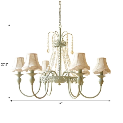 4/6/8 Lights Scalloped Chandelier Lamp with Crystal Traditional Fabric Foyer Pendant Light in Green