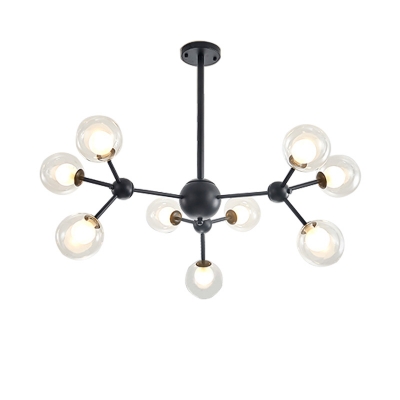 9/12/15 Lights Branch Chandelier Lighting Mid Century Modern Metal Pendant Lamp with Clear Glass Shade in Black/Gold