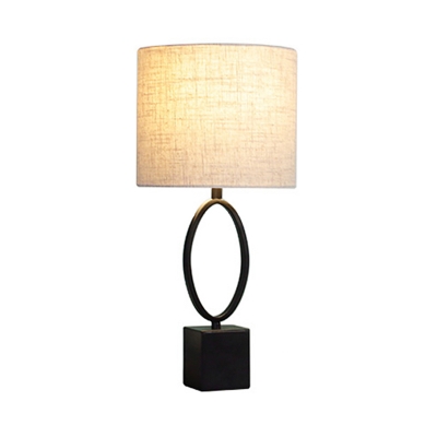 Bedroom Drum Standing Table Light Fabric Shade Simple Traditional Table Lighting in Black with Z/O Shape Design
