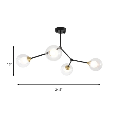 Black/Gold Branching Pendant Light with Clear/White Glass Shade 4/5/6 Lights Nordic Chandelier Lamp