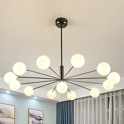 Black/Nickel Finish Sputnik Chandelier with Frosted Glass Shade 13/16 Heads Contemporary Hanging Light