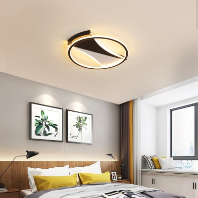 Black-White Circular Flushmount Ceiling Fixture Modern Metal LED Flush Ceiling Light in Warm/White, 16