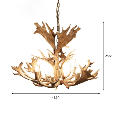 Brown Antlers Chandelier Pendant Light with Candle Village Resin 8 Bulbs Ceiling Chandelier
