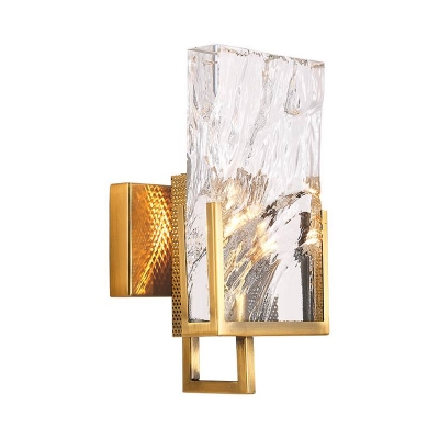 Clear Rectangle Wall Mount Lamp Vintage Single Head Mini Crystal Wall Lighting in Brass Finish