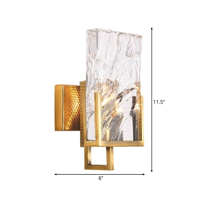 Clear Rectangle Wall Mount Lamp Vintage Single Head Mini Crystal Wall Lighting in Brass Finish