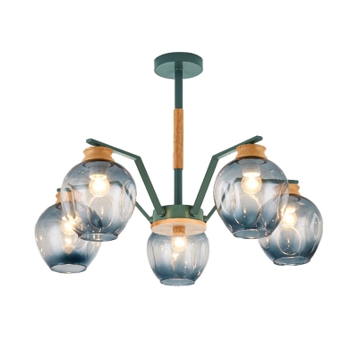 Concave Glass Pendant Chandelier with Globe Shade Modernist 3/5 Heads Hanging Ceiling Light in Grey/Green