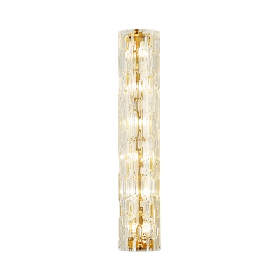 Contemporary Fluted Shape Wall Light Clear Crystal Metal Gold Wall Lamp for Bedroom Shop