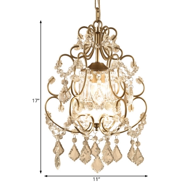 Crystal Chandelier Lamp Modern 1 Lights Champagne Indoor Pendant Light for Foyer