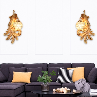 Double/Right/Left Peacock Wall Lamp Country 1/2-Pack Crystal Sconce Lighting with Dome Shade in White/Blue/Gold