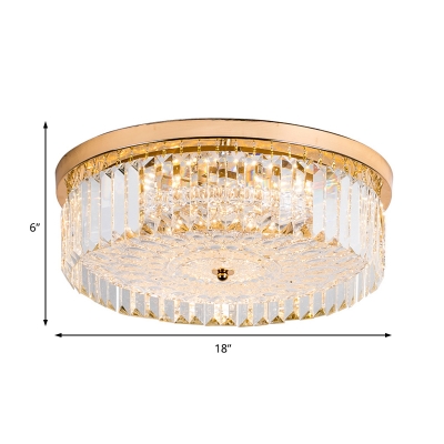 Drum Led Flush Lamp with Prism Faceted Glass Modern Flush Ceiling Light in Gold for Corridor, 14