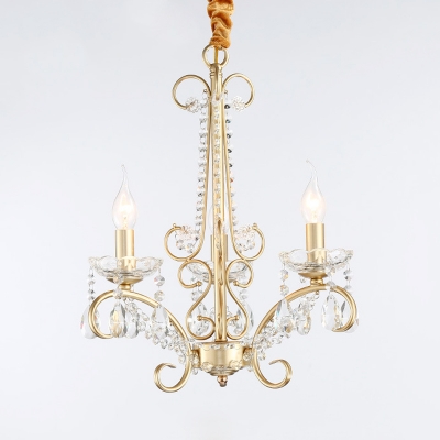 French Style Chandelier Lighting with Candle Metal and Clear Crystal 3/6 Lights Hanging Ceiling Light in Gold