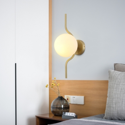 Frosted Glass Orb Wall Lighting Mid Century Modern Single Light Sconce Lighting in Brass