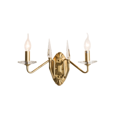 Iron Candle Wall Light Bedroom Dining Room 2 Heads Mid Century Sconce Light in Gold