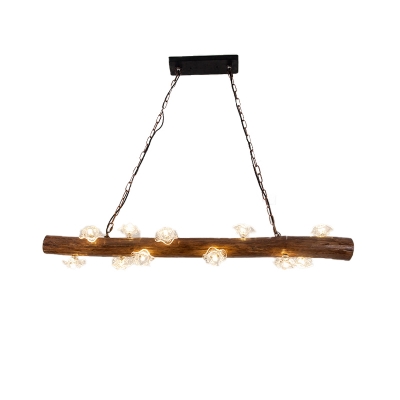 Loft Linear Island Lighting with Mushroom Shade 12 Lights Brown Wood Hanging Pendant Light