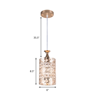 Metallic Cylinder Pendant Lighting with Crystal Accents 1 Light 6