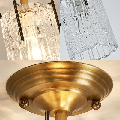 Modern Cylinder Glass Semi Flush Mount Light Fixture 1-Light Foyer Ceiling Fixture in Brass