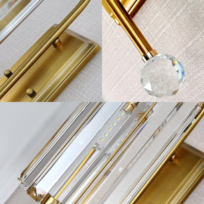 Modern Gold Wall Light Cylinder Shade 1/2 Lights Clear Crystal Sconce Light for Bathroom Hotel