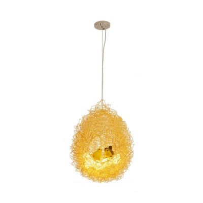 Modern Hanging Nest Pendant Light with Bird Metal 5 Lights Gold Ceiling Chandelier Lamp for Restaurant