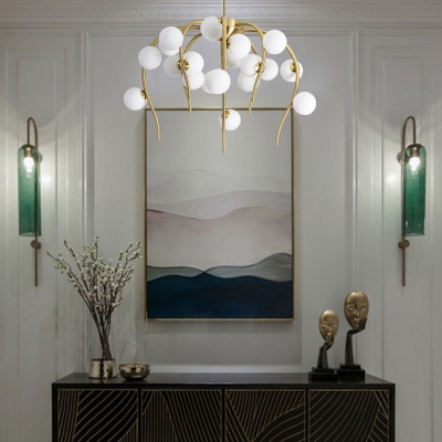 Multi Light Orb Chandelier Lighting with White Glass Shade Post Modern Foyer Pendant Light
