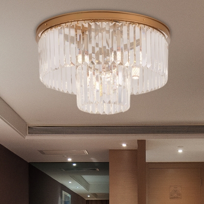 Office Bedroom Round Flush Ceiling Light Clear Crystal
