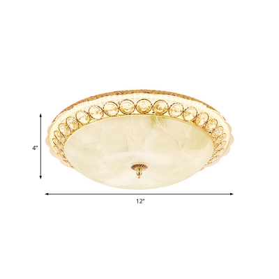 Opal Glass Bowl Flush Light Modern Led Flush Ceiling Light with Clear Crystal Accents, 12