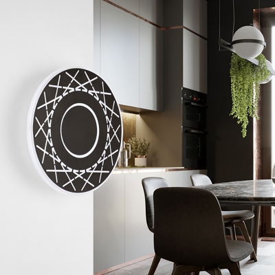 Round Disc Led Wall Mounted Light Modern Acrylic Warm/White Indoor Lighting in Black/White