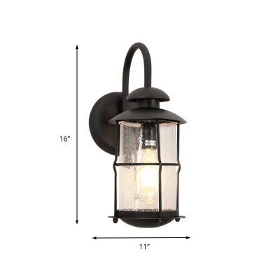 Satin Black Cylinder Wall Light Fixture Warehouse Metal Cage 1 Light Wall Lamp for Outdoor