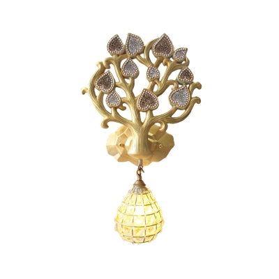Sphere/Teardrop Sconce Lamp with Tree Backplate Village Style Resin 1 Bulb Gold Wall Lighting