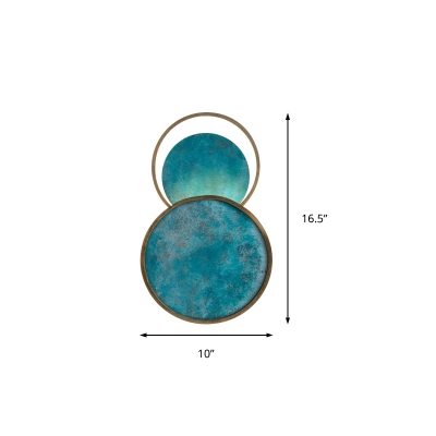 Teal Glass Round Wall Lighting Post Modern Decorative Indoor Sconce Light for Living Room