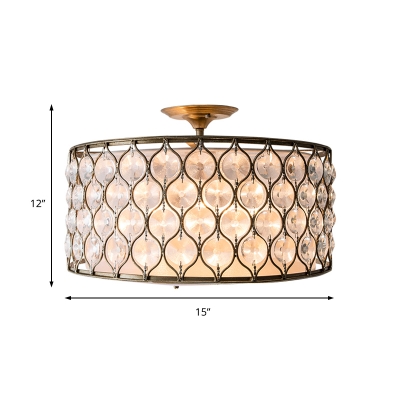 Traditional Chicken Wire Pendant Lighting wtih Clear Crystal Bead 3 Lights Hanging Ceiling light in Bronze