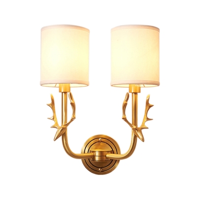 Traditional Cylinder Sconce Lighting with Fabric Shade 1/2 Lights Wall Light Fixture in Black/Gold