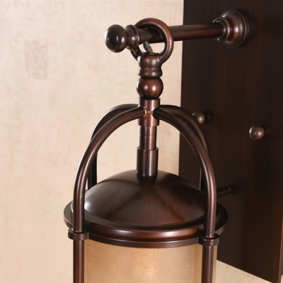 Warehouse Cylindrical Wall Light with Metal Backplate and Frosted Glass 1 Head Lighting Sconce in Bronze