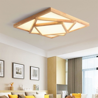 Warm/White/Natural Light Square Ceiling Flush Acrylic Modern LED Ceiling Mounted Fixture in Wood, 19