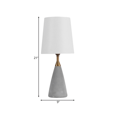 White Fabric Tapered Shade Table Light with Conical Cement Lamp Base Loft Standing Table Light