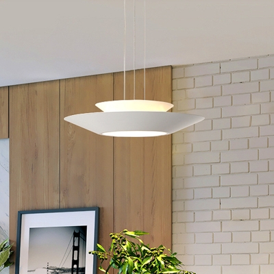 White Hanging Ceiling Light with Metal Shade Integrated Led Indoor Pendant Light in Warm/White
