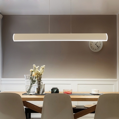 White Linear Pendant Lighting Minimalist Metal and Acrylic Led Hanging Lamp for Kitchen