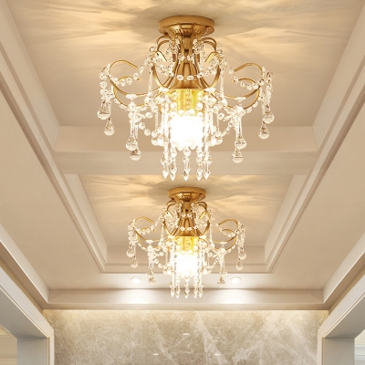 1/3 Light Crystal Semi Flush for Corridor, Modern Metal Curved Semi Flush Ceiling Lights