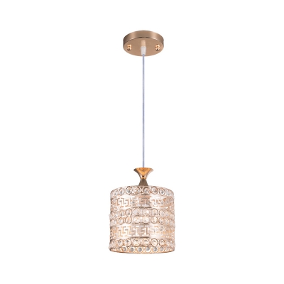 1 Light Crystal Hanging Light with Cylinder Metal Shade Modern Indoor Pendant Lamp for Foyer, 6