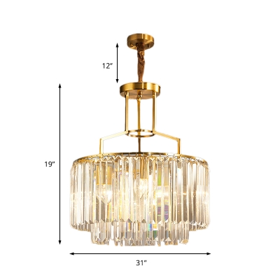 2 Tiers Clear Crystal Pendant Lighting Modern Luxury 3/5/8 Lights Hanging Chandelier in Gold