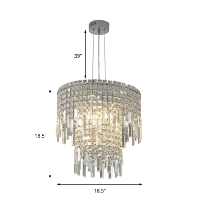 2 Tiers Crystal Pendant Light 4 Lights Modern Bedroom Hanging Ceiling Light in Clear