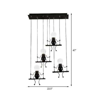 3/4/6 Bulbs Little People Multi Pendant Light Contemporary Metal Hanging Light Fixture in Black