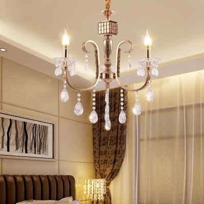 3/5 Heads Lighting Fixture Modern Crystal Metal Chandelier Light Fixture in Copper for Living Room
