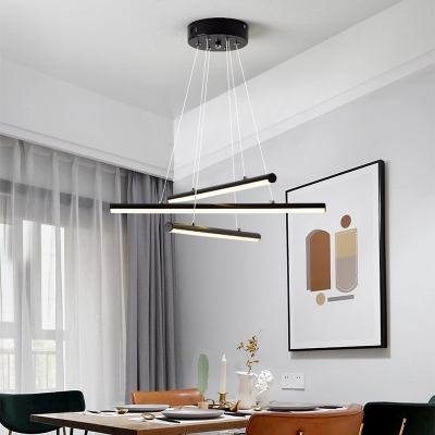 3-Led Tube Chandelier Lamp Minimalist Metal Black/Gold Ceiling Pendant Light with Acrylic Diffuser
