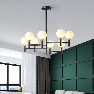 6/8 Lights Orb Pendant Lighting with Frosted Glass Shade Modern Hanging Ceiling Light in Black/Gold/White