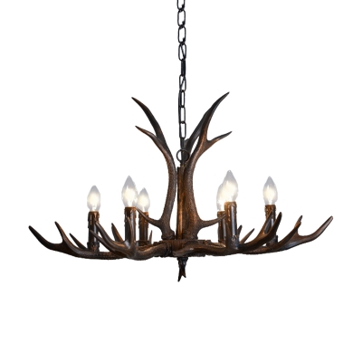 Black Candle Chandelier Lighting with Resin Antlers Vintage 4/6/8/10/15 Lights Height Adjustable Suspension Light